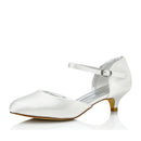Women's Bridal Shoes Closed Toe 1.5'' Low Heel Dyeable Satin Pumps Wedding Shoes - florybridal