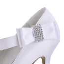 Women's Bridal Shoes Closed Toe 3.4'' High Heel Satin Pumps Bowknot Wedding Shoes - florybridal