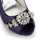 Women's Bridal Shoes Peep Toe 4.1" High Heel Satin Pumps Rhinestone Wedding Shoes - florybridal