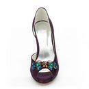 Women's Bridal Shoes Peep Toe 4.1" High Heel Satin Pumps Rhinestone Wedding Shoes - florybridal