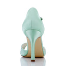 Women's Bridal Shoes 3.5" Peep Toe High Heel Buckle Satin Pumps Wedding Shoes - florybridal