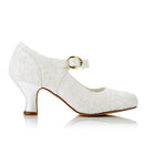 Women's Bridal Shoes Closed Toe 2.4'' Block Mid Heel Satin Pumps Wedding Shoes - florybridal