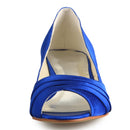 Women's Bridal Shoes Peep Toe 1.7'' Low Heel Satin Pumps Ruffles Wedding Shoes - florybridal