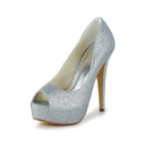 Women's Bridal Shoes Peep Toe 5.1" High Heels Satin Platform Pumps Wedding Shoes - florybridal
