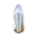 Women's Bridal Shoes Peep Toe 4.1'' High Heels Satin Platform Pumps Wedding Shoes - florybridal
