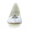 Women's Bridal Shoes Closed Toe 1.8" Low Heel Comfort Satin Pumps Crystal Wedding Shoes - florybridal
