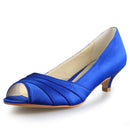 Women's Bridal Shoes Peep Toe 1.7'' Low Heel Satin Pumps Ruffles Wedding Shoes - florybridal