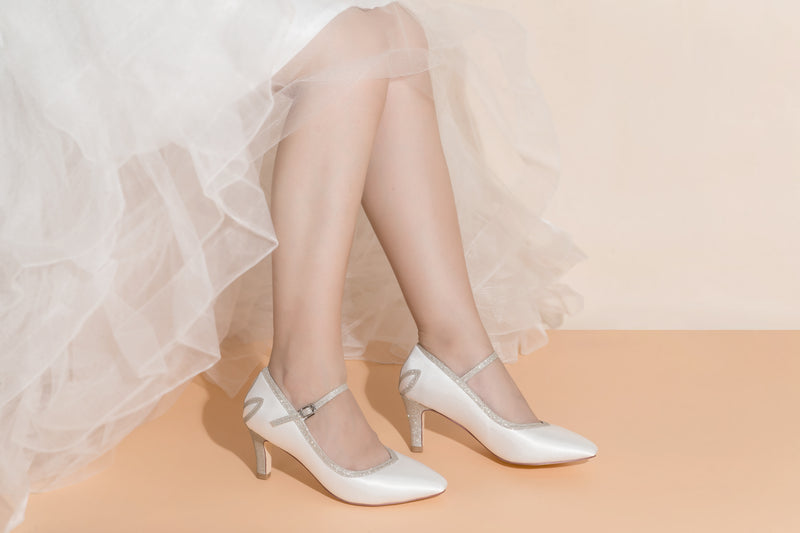 Women's Memory Foam Bridal Shoes Closed Toe 2.7'' Stiletto Mid Heel Satin Pumps Wedding Shoes - florybridal