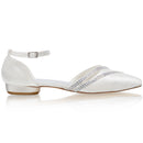 Women's Bridal Shoes Closed Toe 0.7'' Block Low Heel Crystals Satin Pumps Wedding Shoes - florybridal