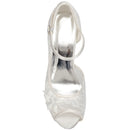 Women's Bridal Shoes 4.1" Peep Toe High Heel Lace Satin Pumps Flower Wedding Shoes - florybridal