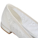 Women's Bridal Shoes Closed Toe Block 0.6'' Low Heel Lace Satin Pumps Ribbon Tie Wedding Shoes - florybridal