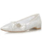 Women's Bridal Shoes Closed Toe Block 0.6'' Low Heel Lace Satin Pumps Ribbon Tie Wedding Shoes - florybridal