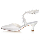 Women's Bridal Shoes Closed Toe 2.2'' Stiletto Mid Heel Satin Pumps Wedding Shoes - florybridal