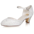 Women's Memory Foam Bridal Shoes Closed Toe 1.9'' Block Low Heel Lace Satin Pumps Wedding Shoes - florybridal
