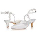 Women's Bridal Shoes Closed Toe 2.2'' Stiletto Mid Heel Satin Pumps Wedding Shoes - florybridal
