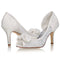 Women's Bridal Shoes Peep Toe 3.1'' Stiletto Mid Heel Lace Satin Pumps Flower Wedding Shoes - florybridal