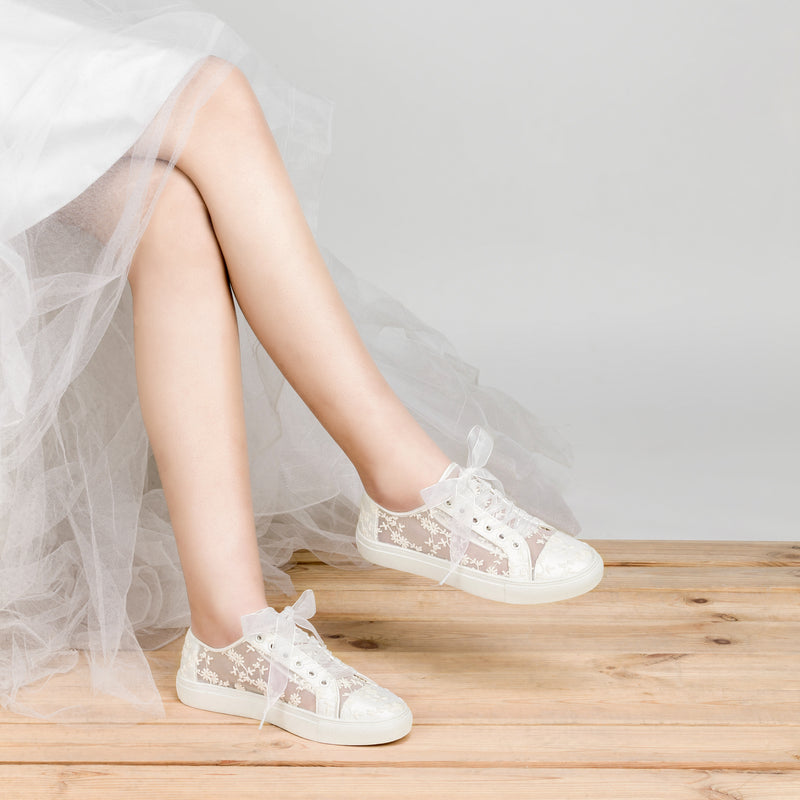 8835 Wedding Shoes Bridal Flats Bride Tennis Shoes Lace Sneakers
