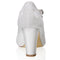 Women's Memory Foam Bridal Shoes Closed Toe 2.9'' Block Mid Heel Lace Satin Pumps Wedding Shoes - florybridal