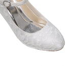 Women's Memory Foam Bridal Shoes Closed Toe 2.9'' Block Mid Heel Lace Satin Pumps Wedding Shoes - florybridal