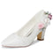 62315 Zapatos nupciales de las mujeres Cerrado 2.7 "Bombas de satén de cordones de tacón chunky Satin Flowers Boda zapatos de boda