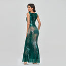 TW00030 Women's V Neck Sleeveless Lace Mermaid Bridesmaid Dress Wedding Party Sequin Gown