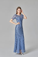 90801 Women's Lace Mermaid Wedding Dress Short Sleeve Wedding Gown Bride Dress Evening Sequin Gown