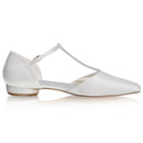 Women's Bridal Shoes Closed Toe 0.7'' Block Low Heel Crystals Satin Pumps Wedding Shoes - florybridal
