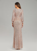 91823 Women's Lace Mermaid Wedding Dress Long Sleeve Wedding Gown Bride Dress Evening Sequin Gown