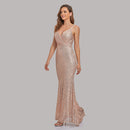 TW00031 Women's V Neck Sleeveless Lace Mermaid Bridesmaid Dress Wedding Party Sequin Gown