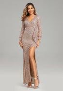 91823 Women's Lace Mermaid Wedding Dress Long Sleeve Wedding Gown Bride Dress Evening Sequin Gown