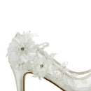 Women's Bridal Shoes Cap-Toe 2.36'' Stiletto Heel Lace Satin Pumps Satin Flower Net Yarn Wedding Shoes - florybridal