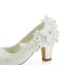 Women's Bridal Shoes Closed Toe 2.7'' Chunky Heel Lace Satin Pumps Satin Flower Wedding Shoes - florybridal