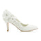 Women's Bridal Shoes 3.14" Closed Toe Stiletto Heel Lace Satin Pumps Satin Flower Imitation Pearl Wedding Shoes - florybridal
