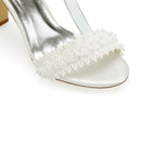 Women's Bridal Shoes Open Toe Block Heel Lace Satin Pumps Satin Flower Sandals Wedding Shoes - florybridal