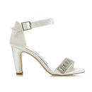Women's Bridal Shoes Open Toe 3.3'' Block Heel Rhinestone Pumps Satin Sandals Wedding Shoes - florybridal