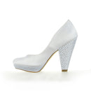 Women's Bridal Shoes Closed Toe 4.1'' High Heels Satin Platform Pumps Wedding Shoes - florybridal