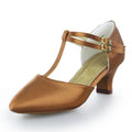 Women's Satin Sandals T-Strap 1.9" Block Heel Latin Salsa Performance Dance Shoes - florybridal