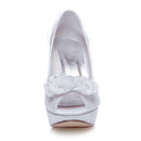 Women's Bridal Shoes Peep Toe 4.7'' High Heels Satin Platform Pumps Knot Wedding Shoes - florybridal