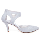 Women's Bridal Shoes Closed Toe 3.14'' Stiletto Heel Lace Satin Pumps Satin Flower Wedding Shoes - florybridal
