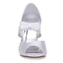 Women's Bridal Shoes Peep Toe 3.5" High Heel Satin Pumps Sandals Wedding Shoes - florybridal