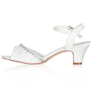 8964 Women's Bridal Shoes Peep Toe 1.9'' Block Low Heel Lace Satin Pumps Sandals Wedding Shoes