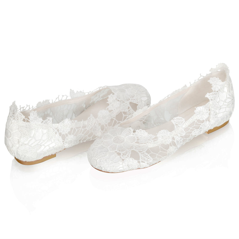 3684 Women's Bridal Shoes Closed Toe Lace Satin Flats Net Yarn Wedding Shoes