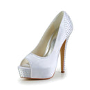 Women's Bridal Shoes Peep Toe 5.1" High Heels Satin Platform Pumps Wedding Shoes - florybridal