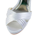 Women's Bridal Shoes Peep Toe 4.1" High Heels Satin Platform Sandals Ruffles Wedding Shoes - florybridal