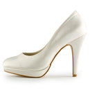 Women's Bridal Shoes Closed Toe 3.9" High Heels Satin Platform Pumps Wedding Shoes - florybridal