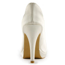 Women's Bridal Shoes Closed Toe 3.9" High Heels Satin Platform Pumps Wedding Shoes - florybridal