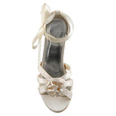 Women's Bridal Shoes Open Toe 2.4" Stiletto Heel Satin Pumps Ribbon Tie Wedding Shoes - florybridal