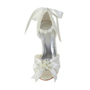 Lace Satin 2.9‘’ Mid Heel Peep Toe Prom Party Wedding Shoes Wommen Pumps - florybridal