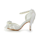Lace Satin 2.9‘’ Mid Heel Peep Toe Prom Party Wedding Shoes Wommen Pumps - florybridal