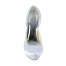 Women's Bridal Shoes Closed Toe 5.2'' High Heels Satin Platform Pumps Wedding Shoes - florybridal
